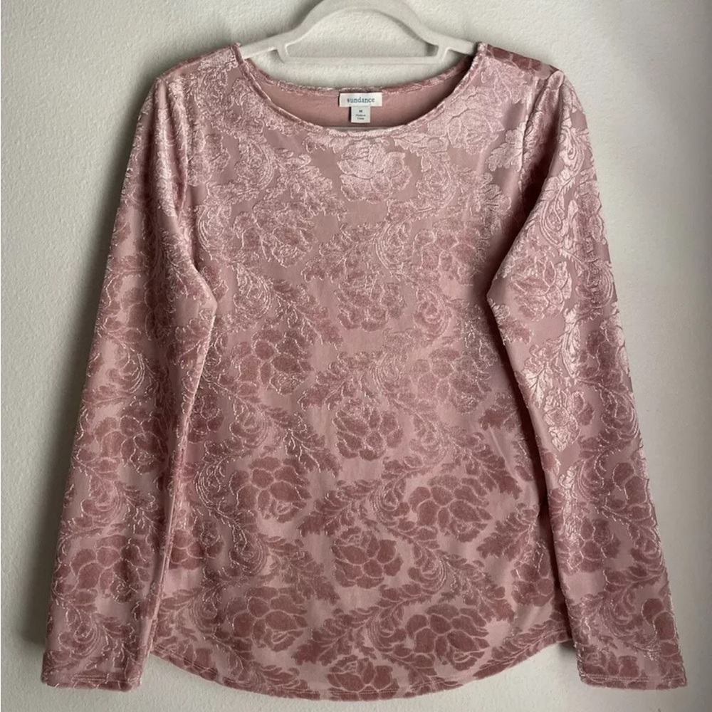 Sundance Womens Medium Pink Burnout Velvet Delicate Senses Floral Long Sleeve